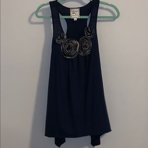 Pink Rose- Navy Blue Tank Top